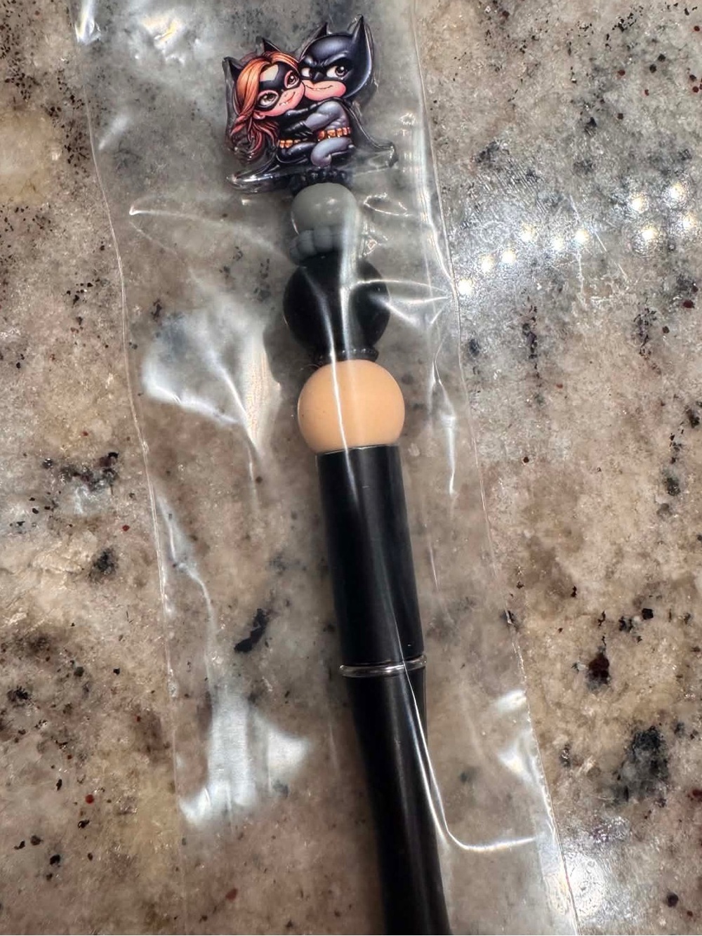 Batman Hand Crafted Black pen with Pink-Red Character Topper